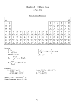 Chemistry I Midterm Exam 16 Nov, 2012 &epsilon;
