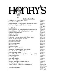 Special Holiday Week Menu