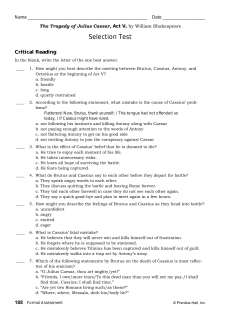 Formal Assessment: Unit 8: The Tragedy of Julius Caesar, Act V