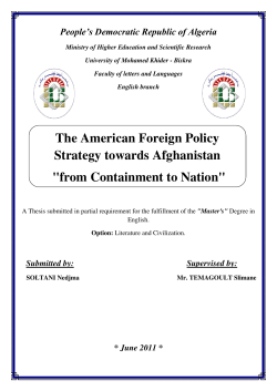 The American Foreign Policy Strategy towards Afghanistan "from