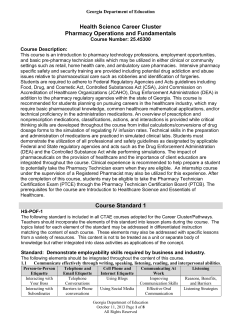 Health Science Career Cluster Pharmacy Operations and
