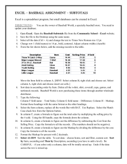 EXCEL Baseball Assignment Subtotals