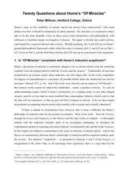 Twenty Questions about Hume`s “Of Miracles”