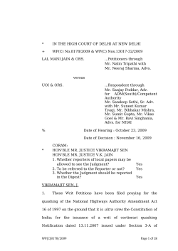 * IN THE HIGH COURT OF DELHI AT NEW DELHI + WP(C) No.8178