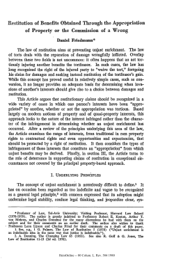 Restitution of Benefits Obtained Through the Appropriation of