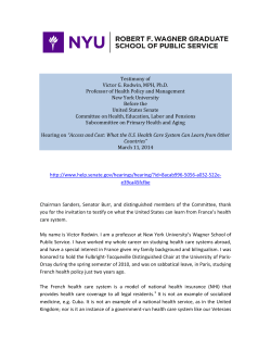 Testimony of Victor G. Rodwin, MPH, Ph.D. Professor