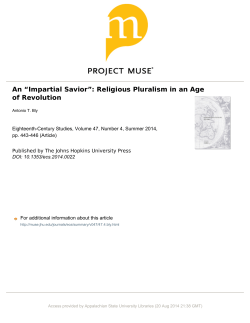 An &ldquo;Impartial Savior&rdquo;: Religious Pluralism in an Age of Revolution