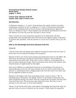 International Sunday School Lesson Study Notes August 7, 2016