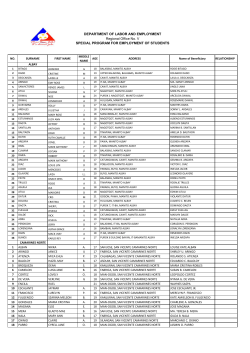 SPECIAL PROGRAM FOR EMPLOYMENT OF STUDENTS Regional