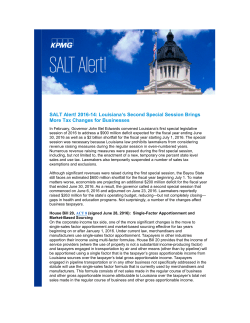 SALT Alert! 2016-14: Louisiana`s Second Special Session