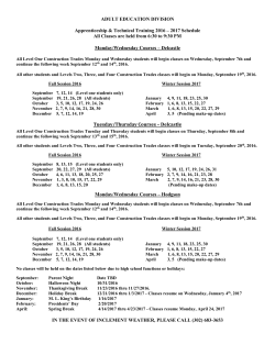 2016-2017 AED Apprenticehsip and Technical Training Schedule