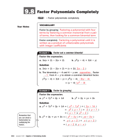 9.8 Factor Polynomials Completely
