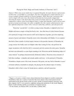 1 Playing the Witch: Magic and Female Authority in Theocritus` Idyll
