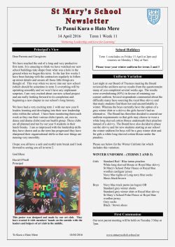 Newsletter 14 April 2016 - St Mary`s School (Christchurch)