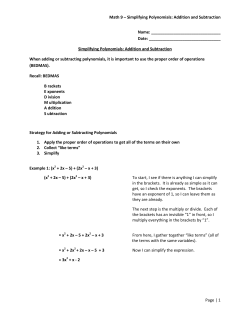 Math 9 &ndash; Simplifying Polynomials: Addition and Subtraction Page | 1