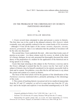 Mieczysław Brożek , On the Problem of the Chronology of Cicero`s