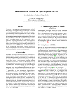 Sparse Lexicalised Features and Topic Adaptation for SMT