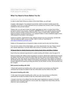 DESTINATION INFORMATION FOR SOUTH AFRICA