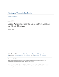 Credit Advertising and the Law: Truth in Lending and Related Matters