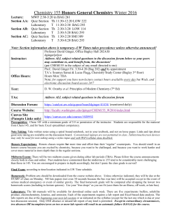 Chemistry 155 Honors General Chemistry Winter 2016