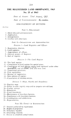 219 "i" THE REGISTERED LAND ORDINANCE, 1963 No. 25 of