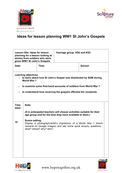 Ideas for lesson planning WW1 St John`s Gospels www