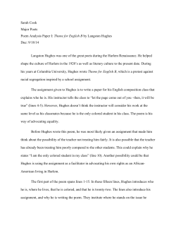 Sarah Cook Major Poets Poem Analysis Paper I: Theme for English