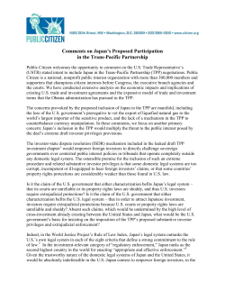 Public Citizen Comments to USTR on Japan`s Participation in TPP
