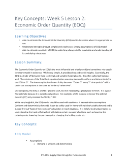 Key Concepts: Week 5 Lesson 2: Economic Order Quantity
