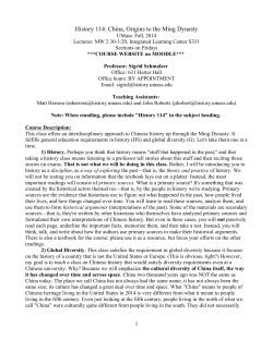 History 114: China, Origins to the Ming Dynasty