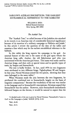 SARGON`S AZEKAH INSCRIPTION - Digital Commons @ Andrews