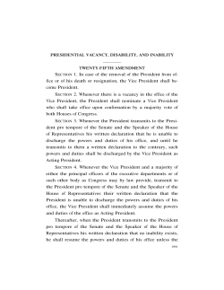 25th Amendment US Constitution--Presidential Vacancy, Disability