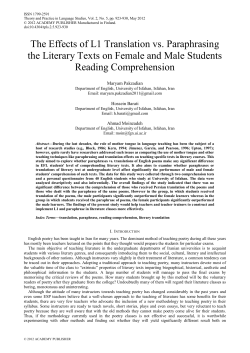 The Effects of L1 Translation vs. Paraphrasing the Literary Texts on