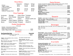 Pasta Dinners Desserts Beverages Salads A La Carte