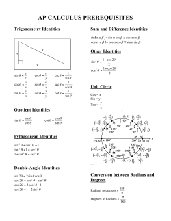 AP Calculus Prerequisite Formulas and Unit Circle