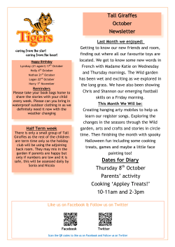 Tall Giraffes Tall Giraffes October Newsletter Newsletter Dates for