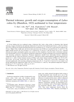 Thermal tolerance, growth and oxygen consumption of Labeo rohita