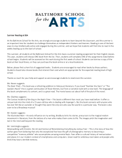 Summer Reading at BSA At the Baltimore School for the Arts, we