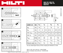 anchor o.d. [in.] 3&frasl;8 1&frasl;2 5&frasl;8 3&frasl;4 [in.] 3&frasl;8 1&frasl;2 5&frasl;8 3&frasl;4 [in.] 2 2 3-1&frasl;4 3