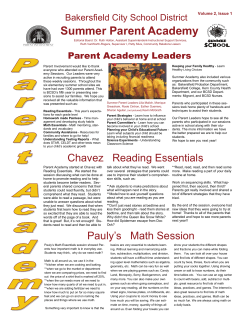 Summer Parent Academy - Bakersfield City School District