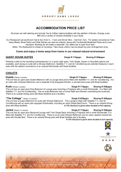 accommodation price list