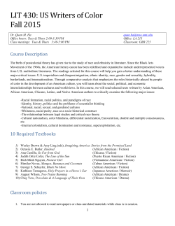 LIT 430: US Writers of Color Fall 2015