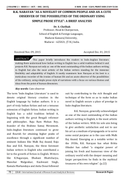 R.K. NARAYAN &ldquo;AS A NOVELIST OF COMMON PEOPLE AND AN A