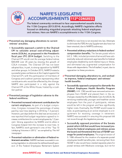 NARFE`S LEGISLATIVE ACCOMPLISHMENTS 113th CONGRESS