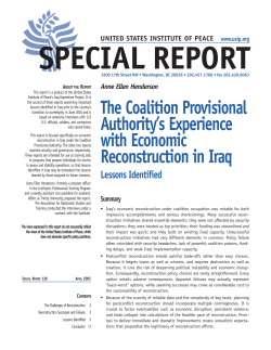 The Coalition Provisional Authority`s Experience with Economic