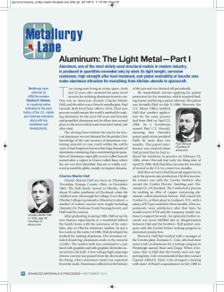 Metallurgy Lane: Aluminum: The Light Metal&mdash;Part I