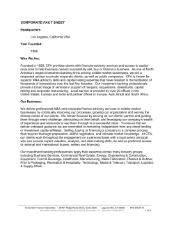 CORPORATE FACT SHEET - Corporate Finance Associates
