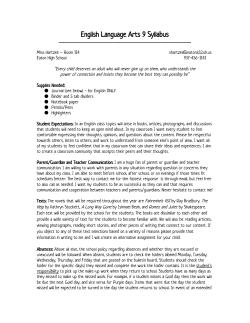 English Language Arts 9 Syllabus