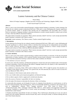 Learner Autonomy and the Chinese Context