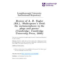 Review of AB Taylor (Ed.), `Shakespeare`s Ovid: the metamorphosis